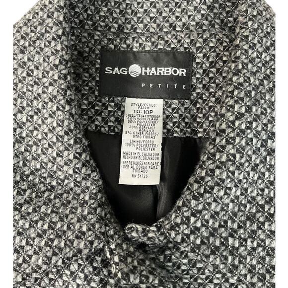 SAG HARBOR Wool Blend Blazer Hounds Tooth Grey Black Size 10P Button Up Vintage - Picture 11 of 12
